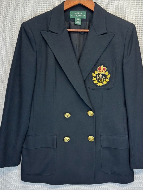 Ralph Lauren Jackets & Blazers - Vtg Ralph Lauren Women 10 P Double Breasted Blazer Bullion Crest Gold Buttons